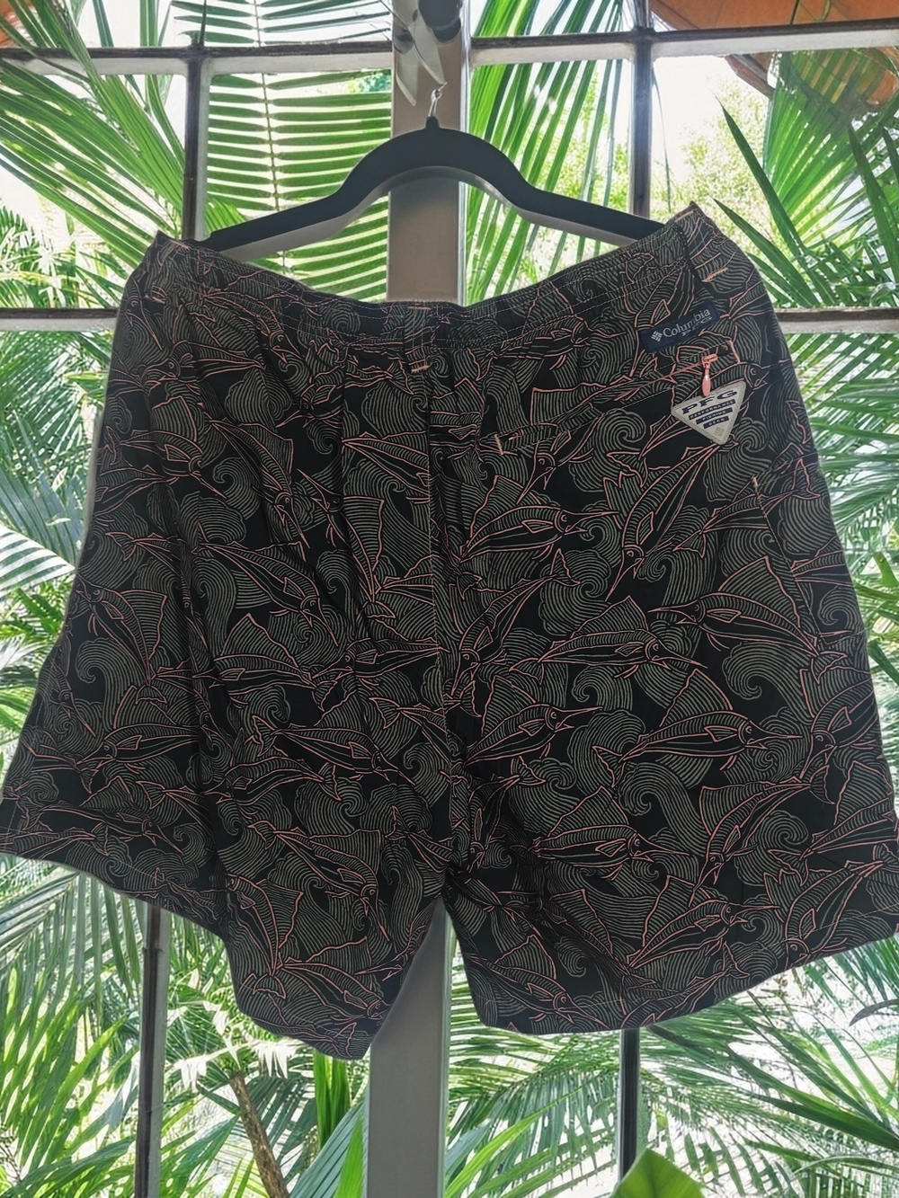 Columbia Black Swim Trunks with Coral Fish Print XL
